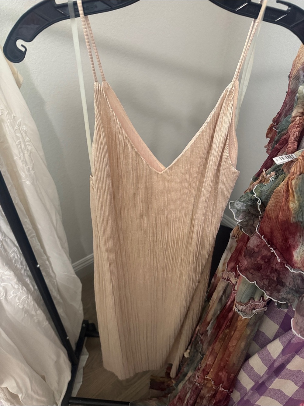 Lush Blush Pleated Slip Midi Dress